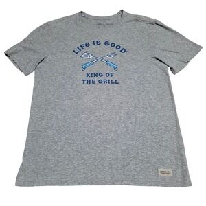 Life Is‎ Good King of the Grill Graphic T Shirt Grey Short Sleeve Cotton Small